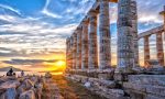 Poseidon temple ruins on Cape Sounio on sunset, Greece