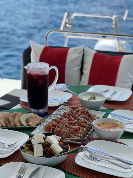 Gourmet meal during an All-Inclusive crewed yacht charter in the USVI