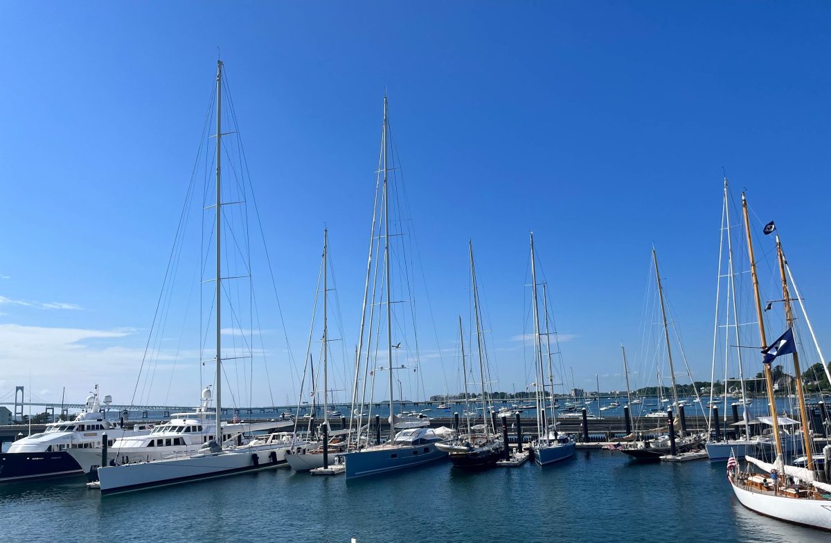 Yachts docked at harbor in Newport, Connecticut