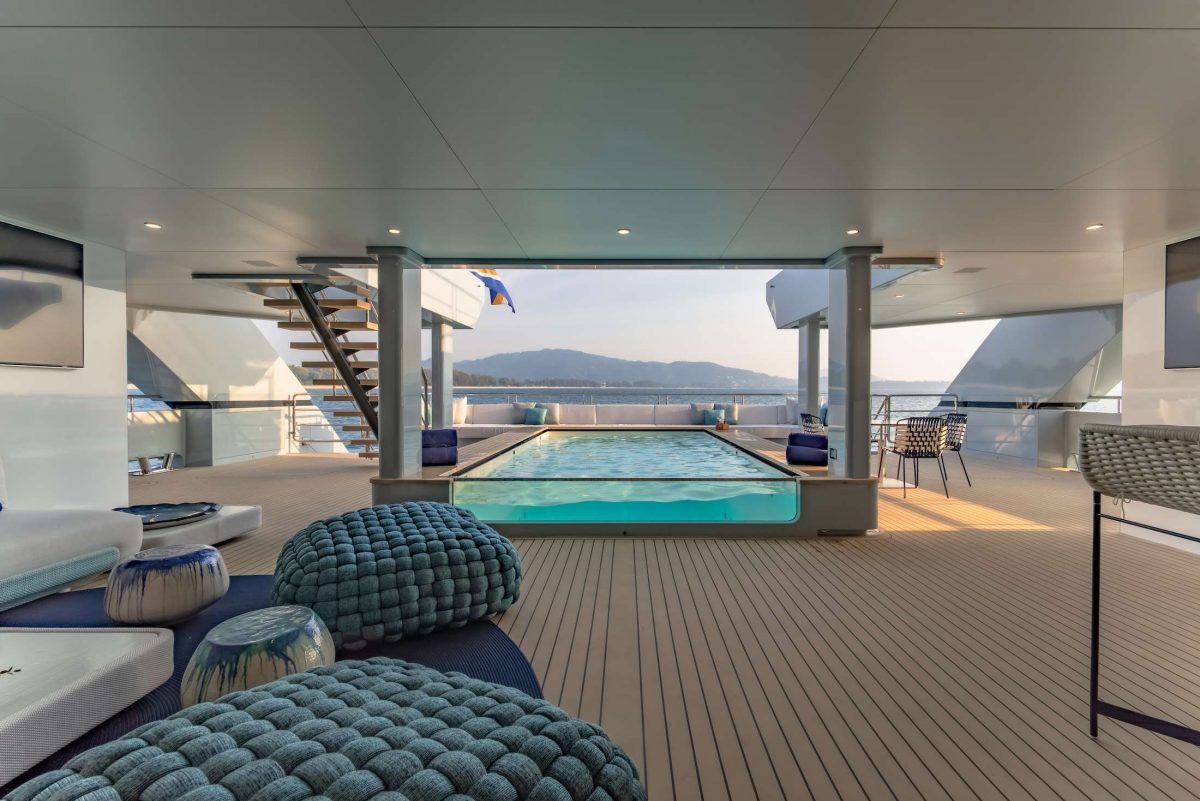spacecat white lotus yacht infinity pool area