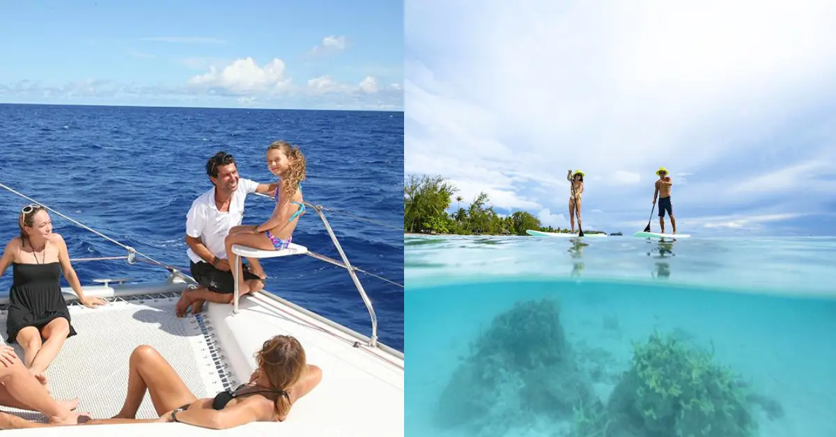 paddle boarding in motu topua bora bora