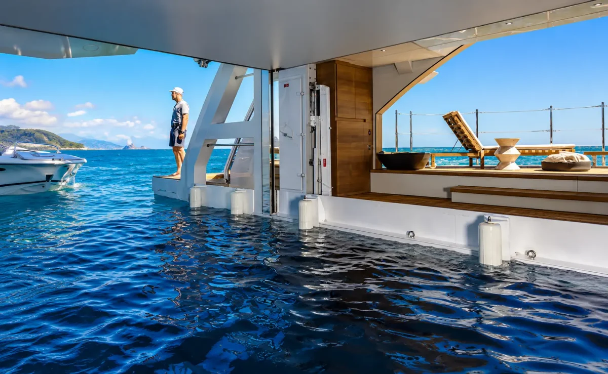 beach club on modern mega yacht