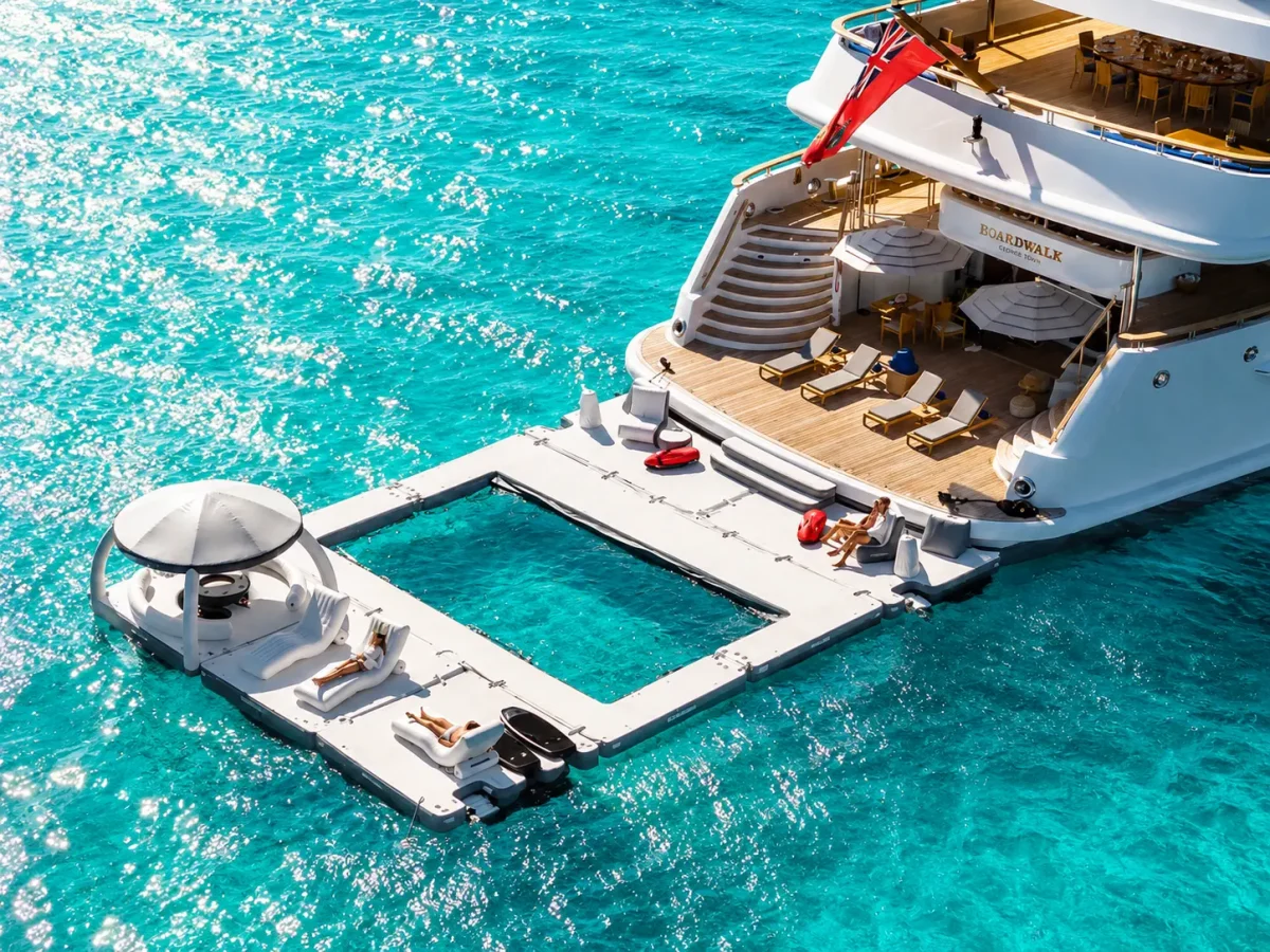beach club set up on yacht