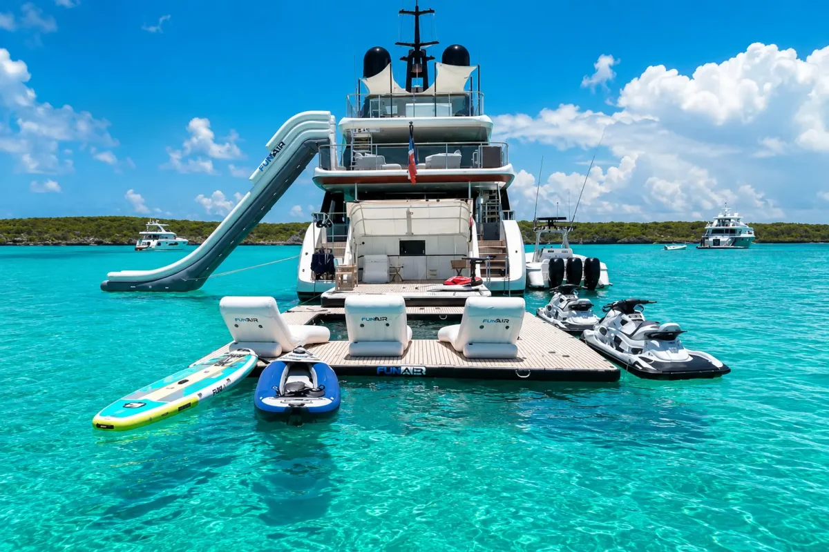 beach club with jet skies on yacht