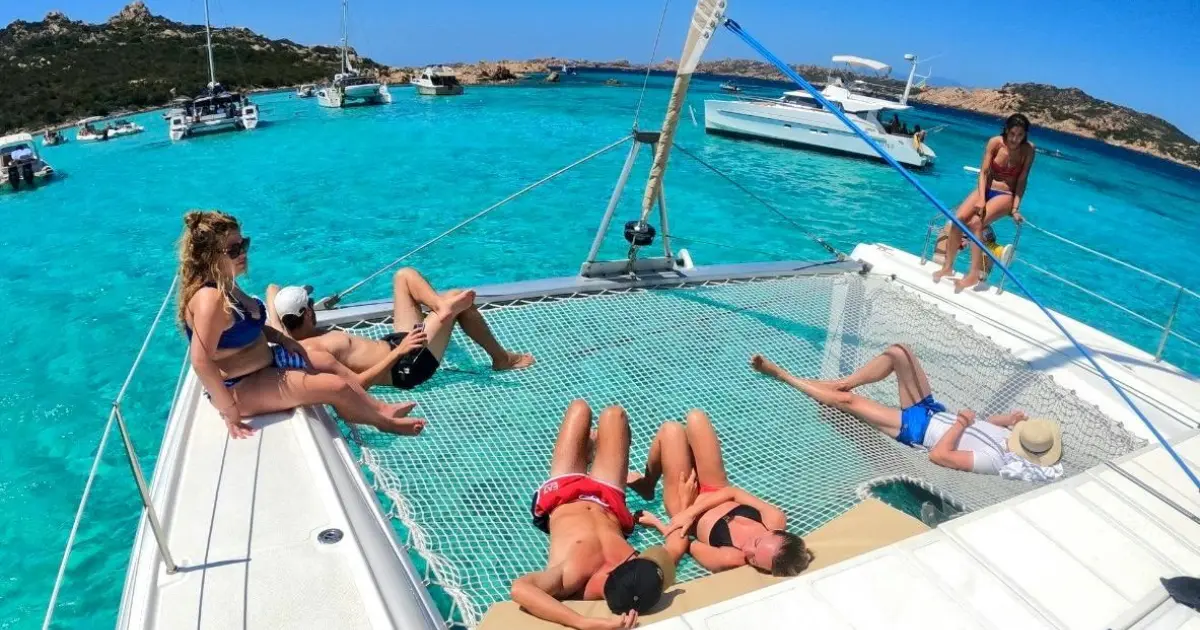 relaxing on catamaran