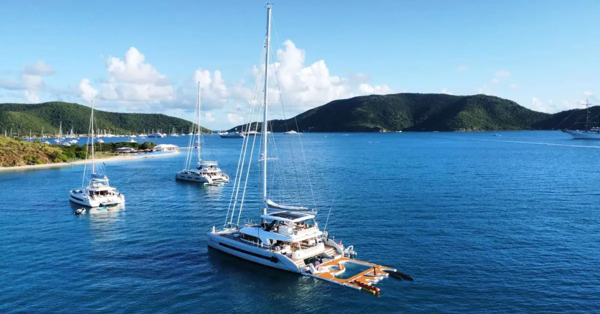 bvi catamaran charter with beach club